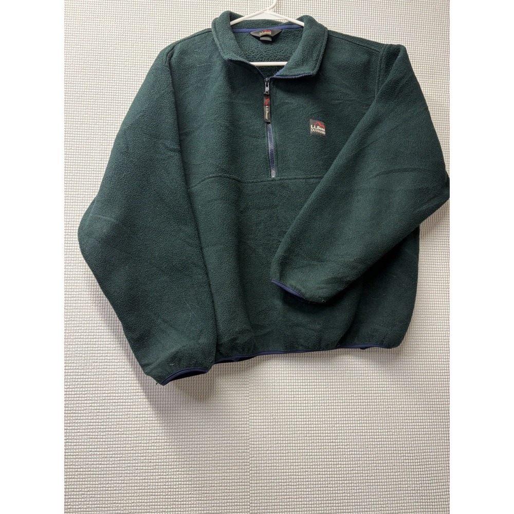 LL Bean Outdoors 1/4 Zip Fleece Jacket Dark Green Men's Size XL